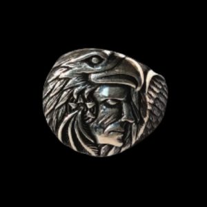 Native American Chief with Eagle Headdress 925 sterling silver ring