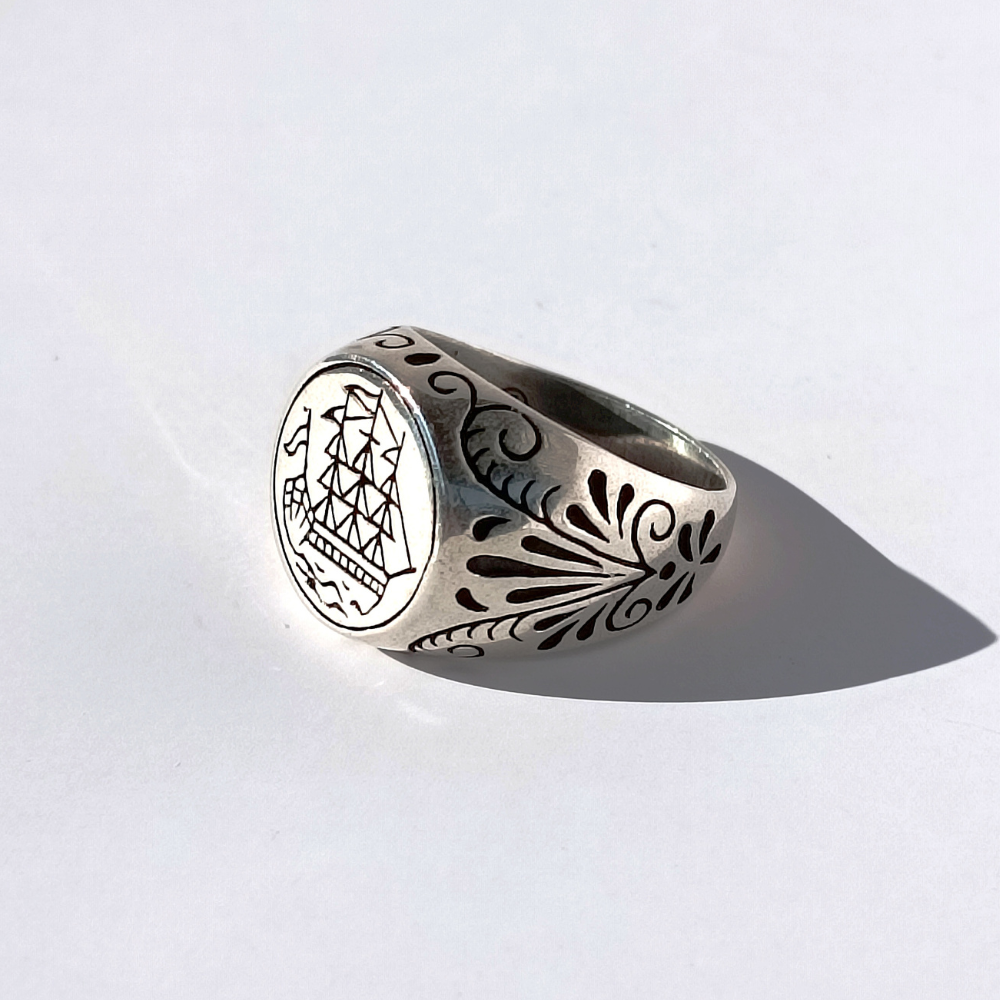 Ocean Odyssey - Sailing Ship 925 sterling silver round signet ring