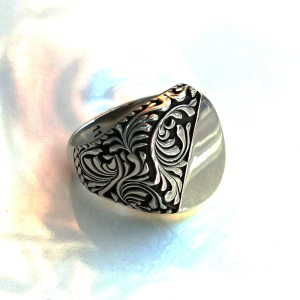 Shadow Swirl - half-engraved 925 sterling silver gypsy ring